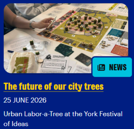 The future of our city trees news story, with picture of game board and players